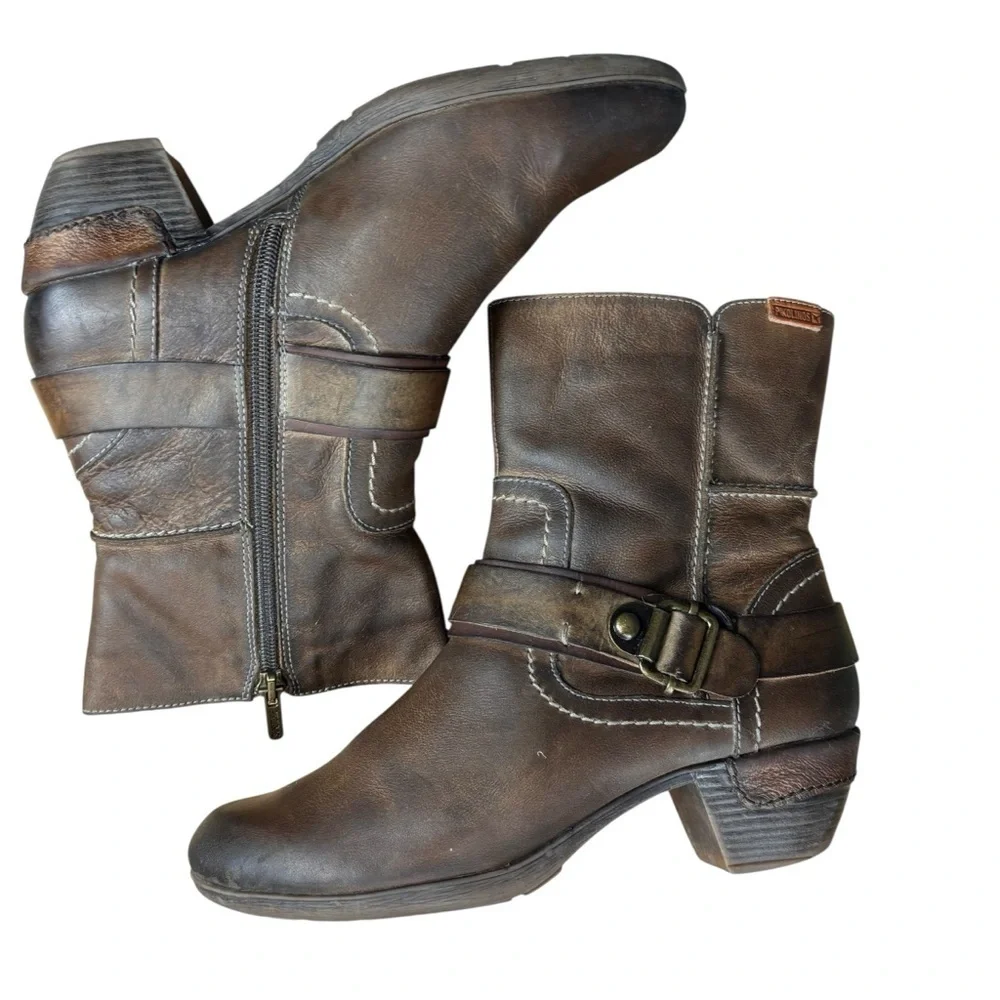 Pikolinos Women’s Leather Ankle Harness Boots Sz 37 (Excellent Condition)